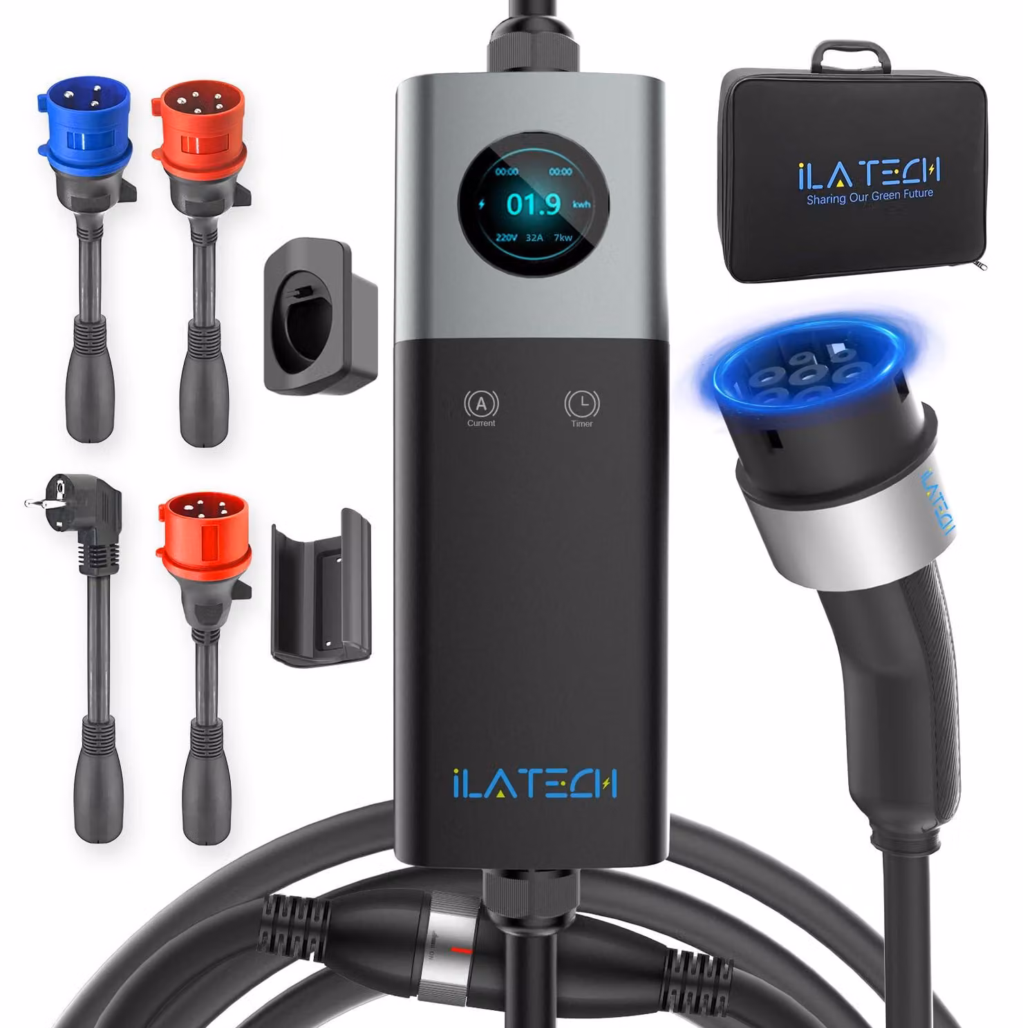 Cavo di ricarica per auto da 22 kW, trifase - con connettore di tipo 2 - lunghezza del cavo: 5 metri - stazione di ricarica da parete portatile - caricabatterie per veicoli elettrici - sicuro e resistente