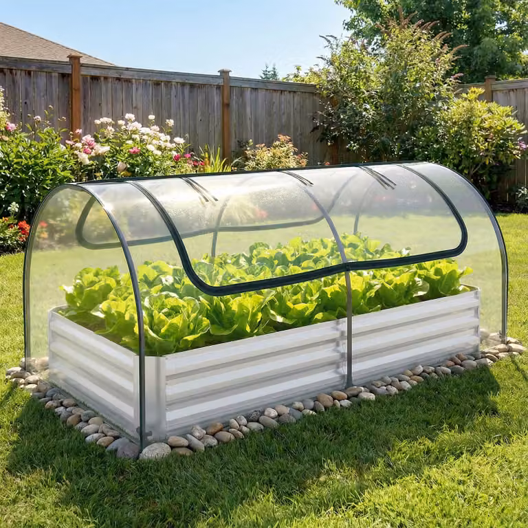 Costway Letto da giardino rialzato in acciaio zincato con copertura a 2 porte a rullo per la coltivazione di erbe aromatiche e verdure, Verde e Argento