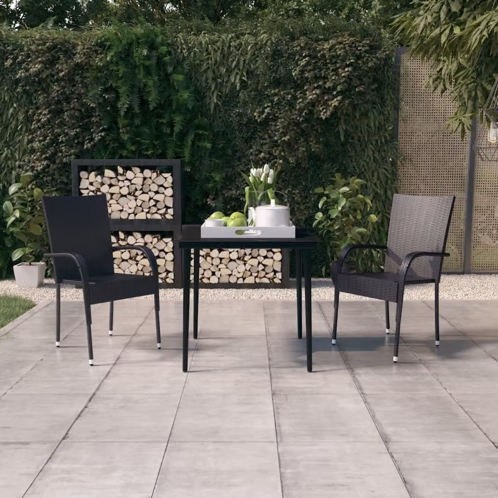 The Living Store Set da pranzo da giardino 3 pz. Set da pranzo da giardino Nero