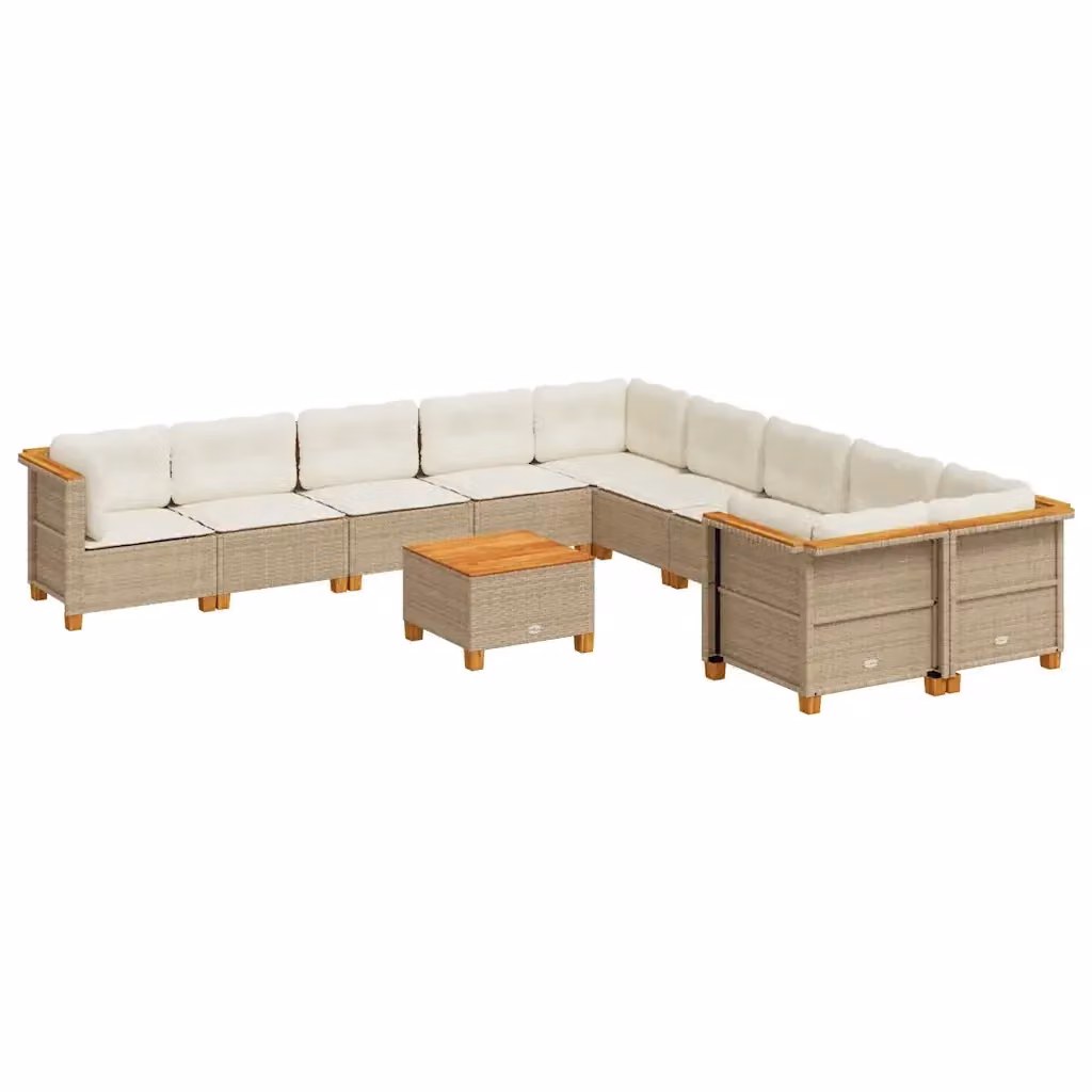 Set di divani da giardino a forma di U vidaXL in polyrattan con cuscini beige e tavolino da esterno – 2