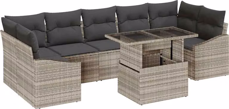 Set Divano da Giardino 8 pcs Grigio chiaro Poly Rattan