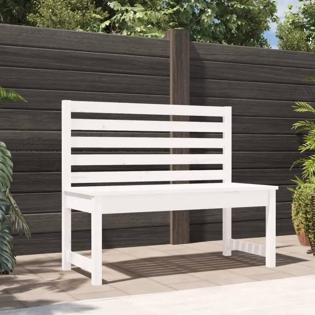 Panchina da Giardino Bianca in Legno di Pino Laccato L/P/H: 109 x 45 x 91.5 cm – 2