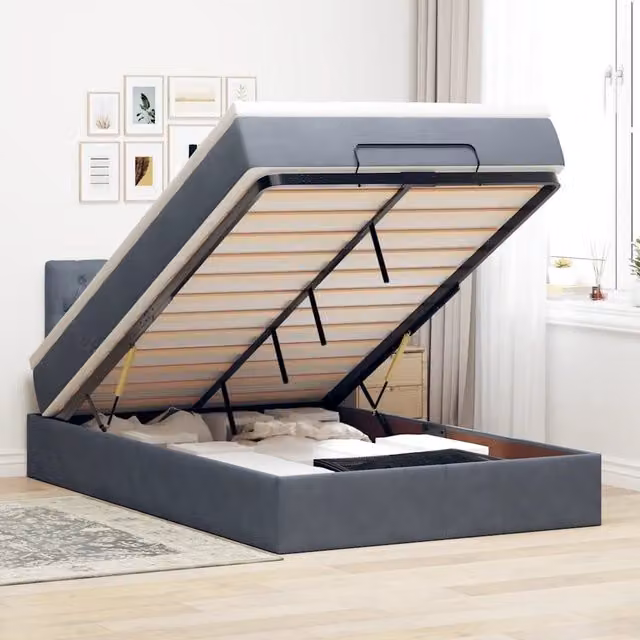 Letto con contenitore a sollevamento e materasso vidaXL in velluto grigio e bianco L/P/H: 200 x 120 x 28 cm