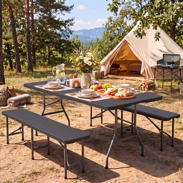 Costway Tavolo pieghevole portatile da 180 cm tavolo pieghevole in HDPE, Tavolo da campeggio con meccanismo di blocco sicuro 180 x 74 x 75 cm