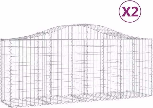 Set di 2 Cesti Gabbioni ad Arco in Ferro Zincato Argento L: 200 cm, P: 50 cm, H: 80/100 cm