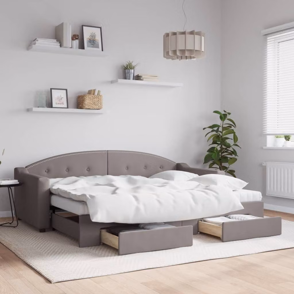 Maison Exclusive - Divano letto estraibile con cassetti, color taupe, 80x200 cm, rivestimento in tessuto