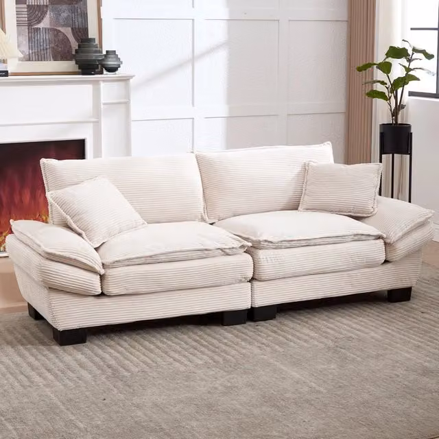 Divano Letto Matrimoniale ¨C MINIMAL ¨C Beige, Tessuto Morbido