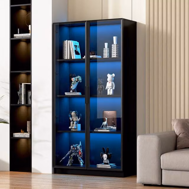 Vetrina in vetro con illuminazione LED - Xylo - 80*40*160 cm - App - Doppia porta ripiani amovibili