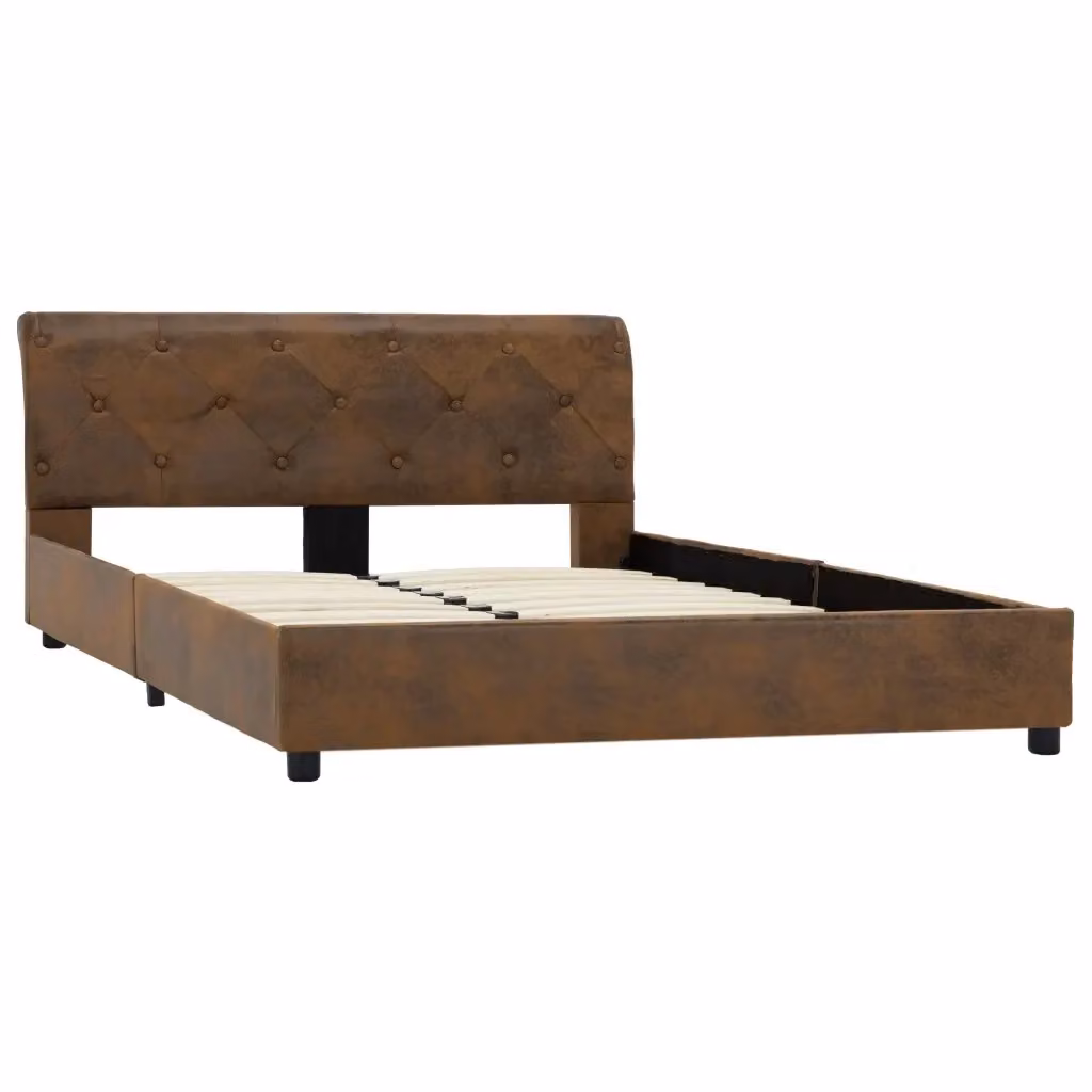 Giroletto vidaXL in similpelle scamosciata marrone con struttura in legno e listelli fissi 120x200 cm – 2