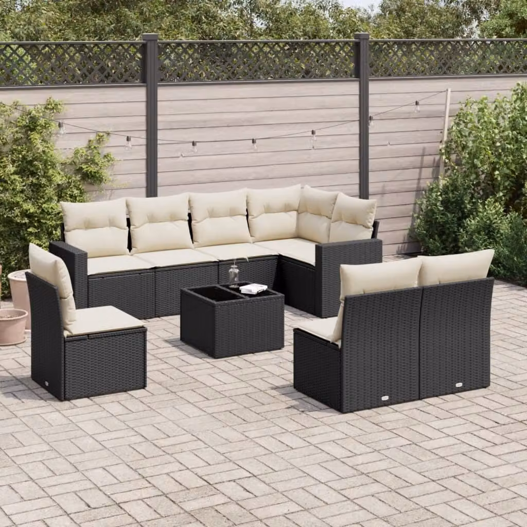 Maison Exclusive - Set da giardino 9 pezzi con cuscini in polyrattan nero