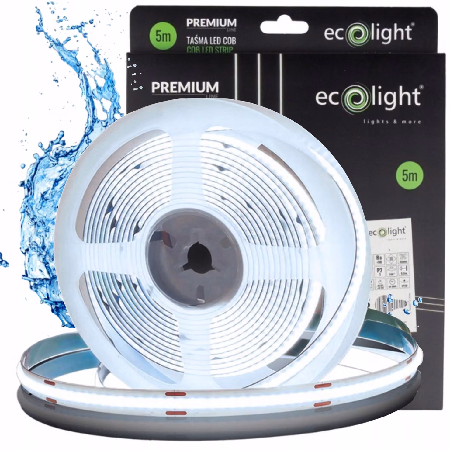 Striscia LED sigillata, tecnologia COB, 480 LED, 12V, 12W/metro, 1560 lumen/metro, 6000K, ideale per il bagno, lunghezza 5 metri