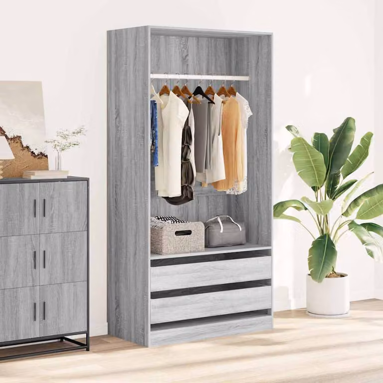 Armadio moderno vidaXL in legno e MDF grigio con cassetti interni e appendiabiti L 100 x P 50 x H 200 cm
