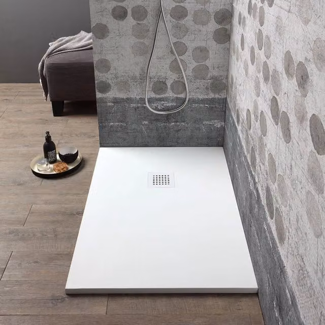 Piatto doccia rettangolare IPERBRIKO in resina mineral cast bianco antiscivolo L: 120 cm, P: 70 cm – 1