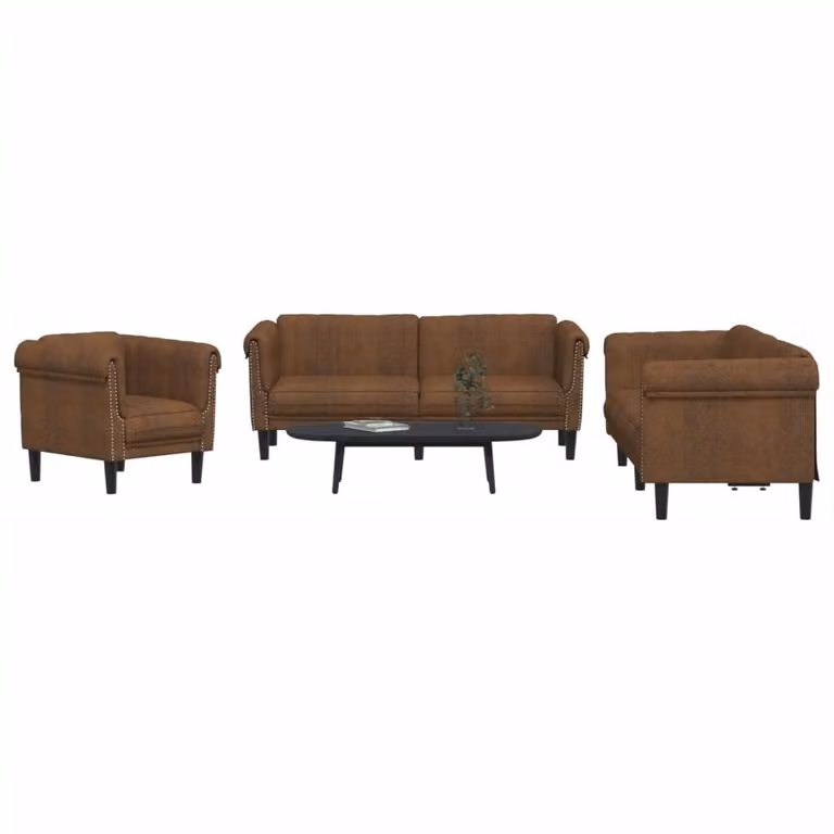 Set di divani 3 pezzi vidaXL in velluto marrone con struttura in legno massiccio e cuscini inclusi