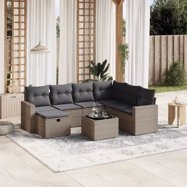 Set Divano da Giardino 8 pz con Cuscini Grigio in Polyrattan 3263536