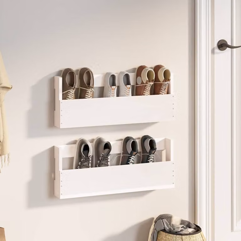 Set di 2 scarpiere da parete vidaXL in legno massello di pino bianco L 59 cm, P 23 cm, H 9 cm