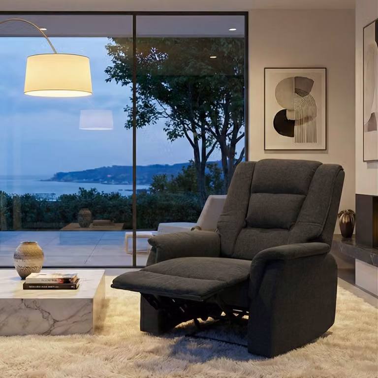 Poltrona TV HWC-F23, poltrona reclinabile, tessuto/tessuto 102x79x96cm ~ grigio senza funzione massaggio e calore