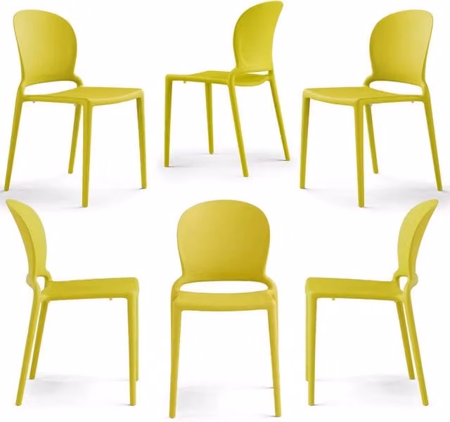 Set 6 sedie in polipropilene JASMINE, impilabile, resistente ai raggi UV, design moderno, ideale per sala da pranzo, cucina, sala d’attesa, bar, ristoranti o giardino colore Giallo Limone