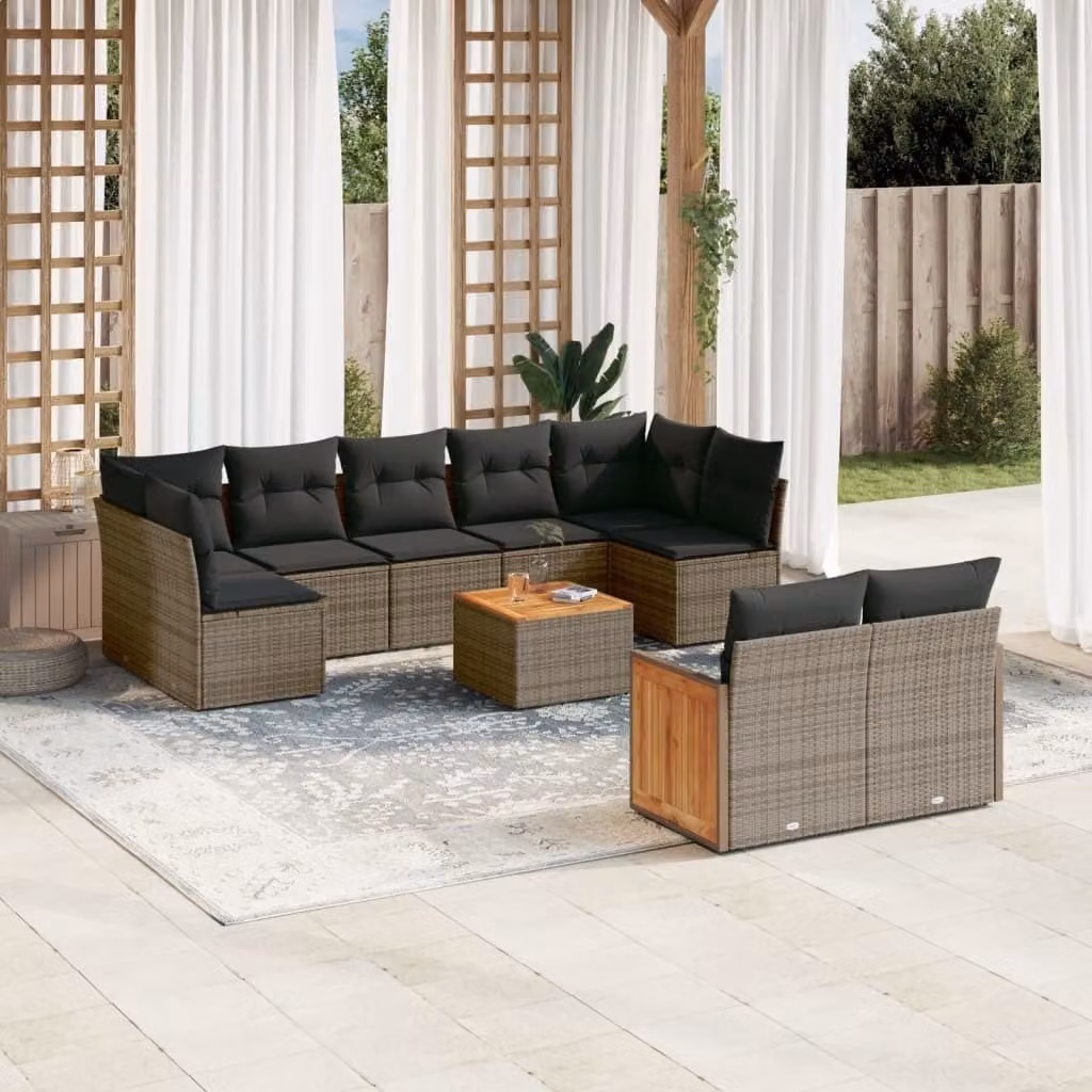Maison Exclusive - Set Divano da Giardino 10 pz con Cuscini Grigio in Polyrattan