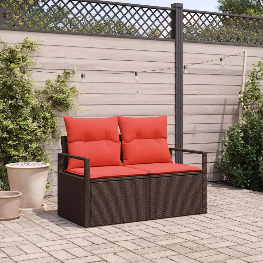 Divano da giardino moderno vidaXL in polyrattan con cuscini rossi L 120 x P 62 x H 69 cm