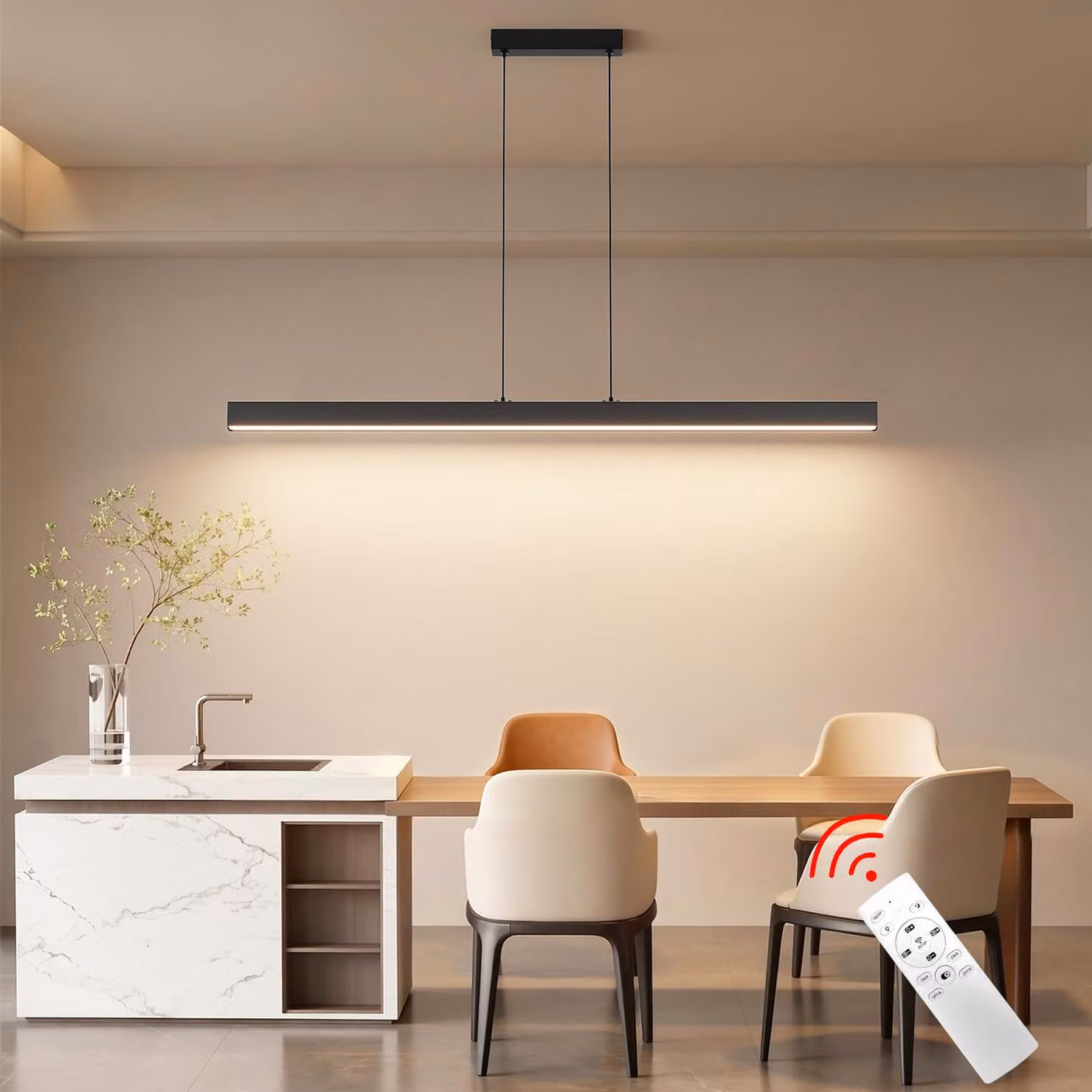 Lampada a sospensione a LED, colore nero, 120 cm, 42 W, dimmerabile, altezza regolabile