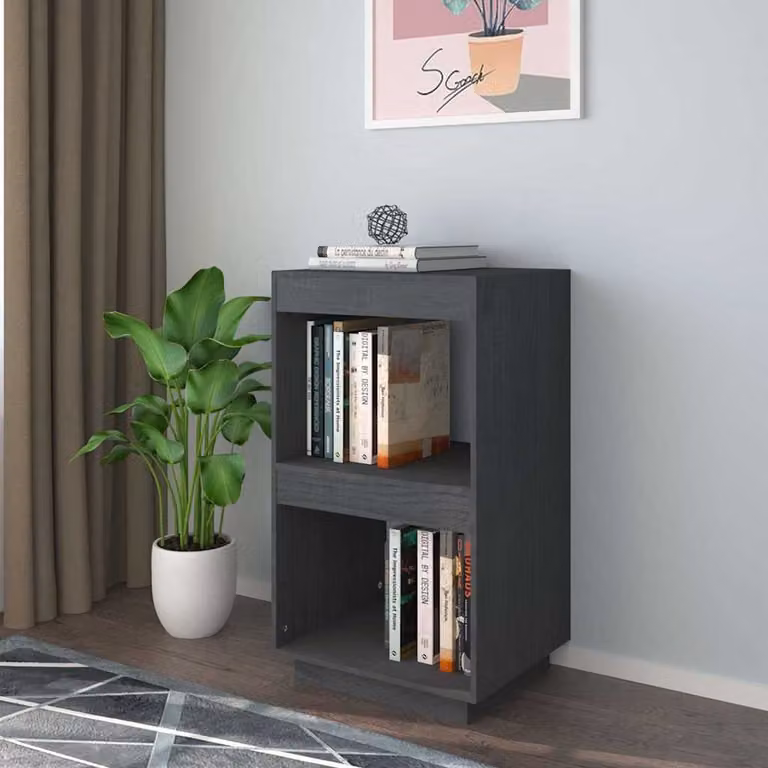 Libreria vidaXL in legno massello di pino grigio, da appendere al muro, L 40 cm x P 35 cm x H 71 cm