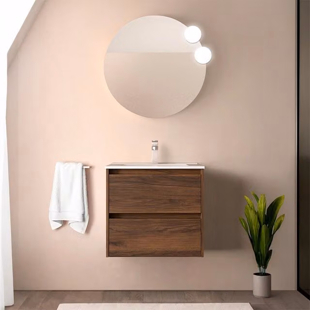 Mobile bagno sospeso Gaya noce maya con lavabo ad incasso L: 70 cm, P: 45 cm, H: 54 cm