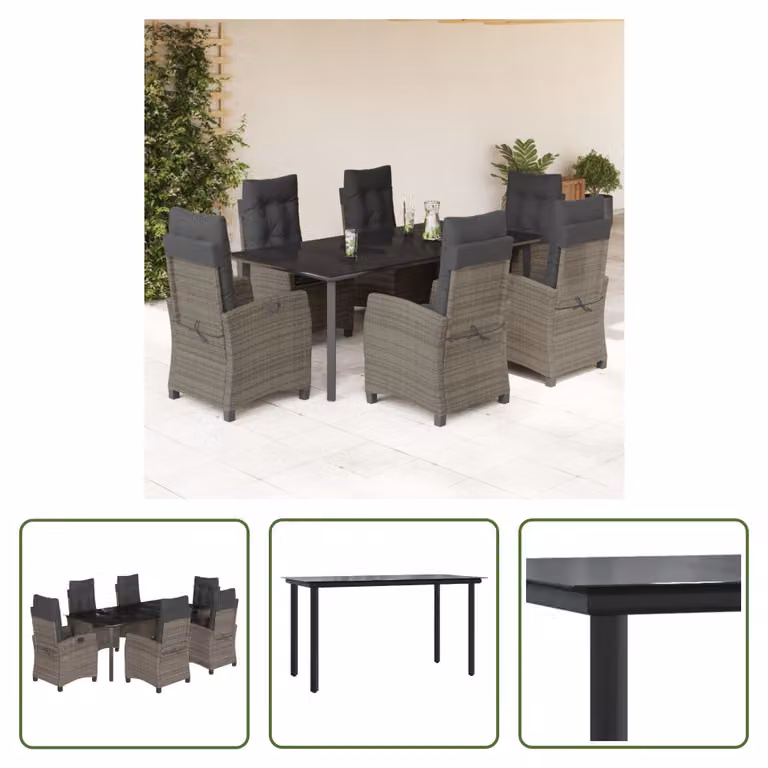 The Living Store Set da pranzo da giardino 7 pezzi con cuscini in poly rattan grigio