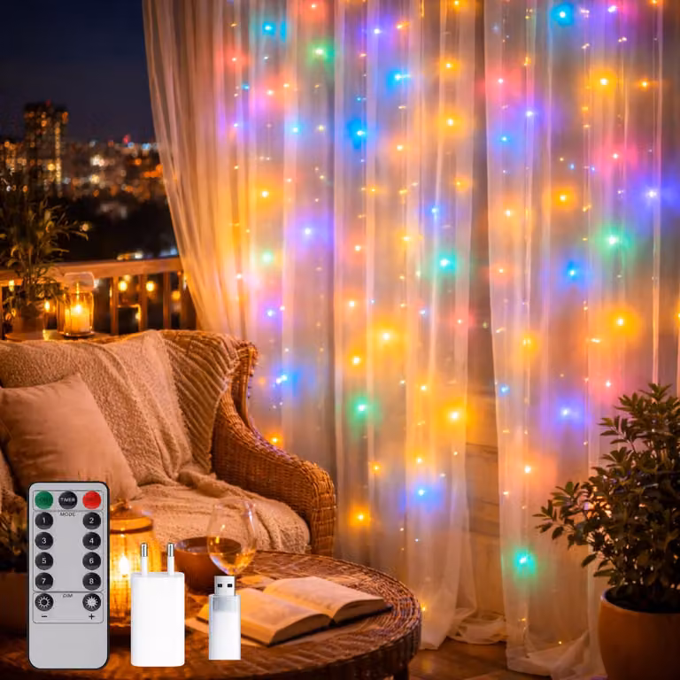 Catena luminosa a LED, 3 metri x 1 metro, RGB, grado di protezione IP65, adatta per uso esterno