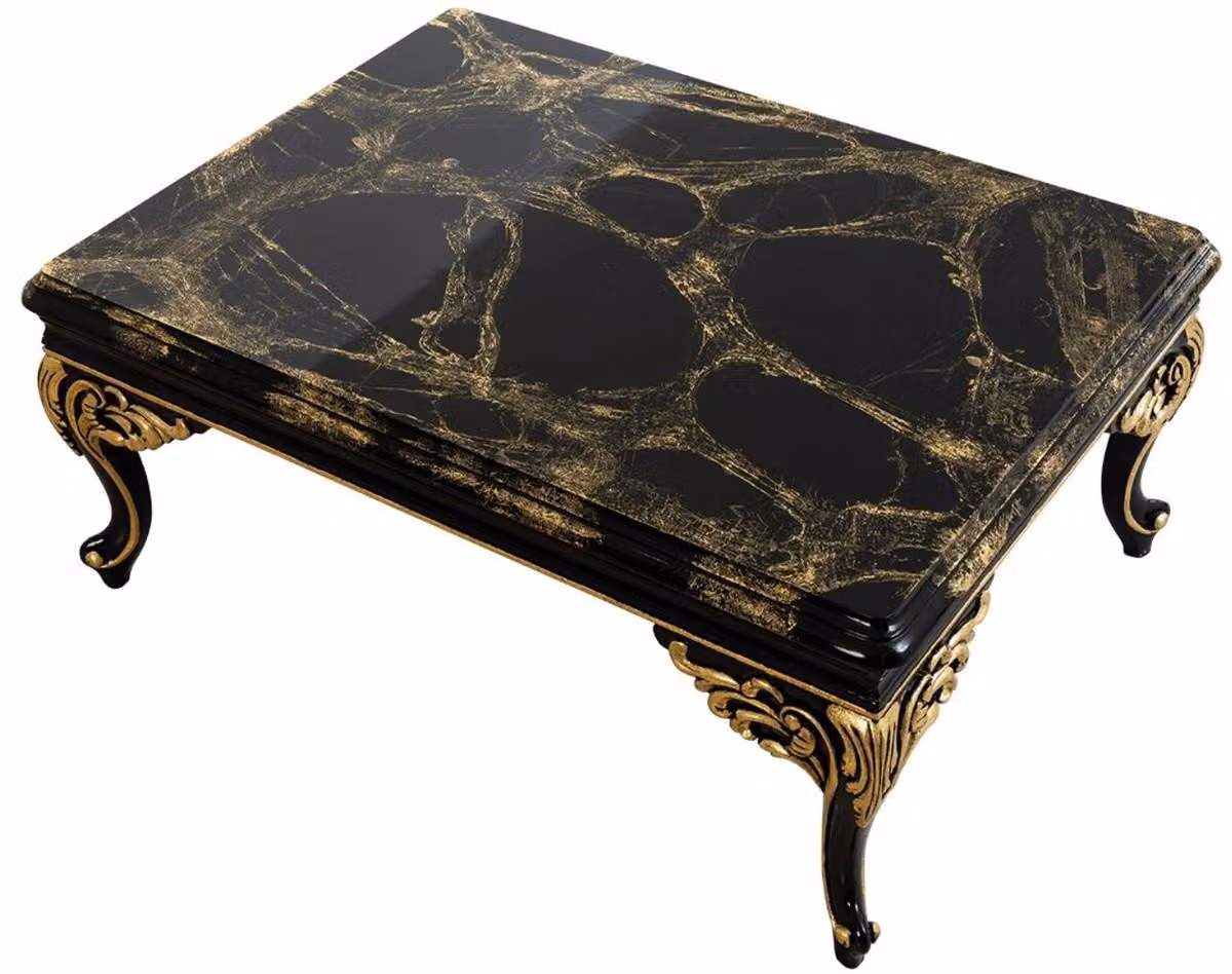 Casa Padrino tavolino barocco nero/oro 110 x 84 x h. 48 cm - Magnifico tavolo da salotto - mobili da salotto in stile barocco