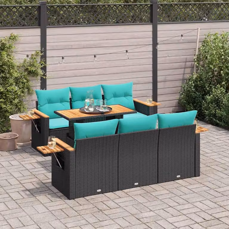 Maison Exclusive - Set Divani da Giardino con Cuscini 7pz Nero Polyrattan