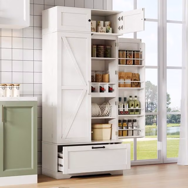 Mobile colonna da cucina Mivray bianco con portabottiglie e ripiani interni in MDF, L: 80 cm, P: 40 cm, H: 180 cm