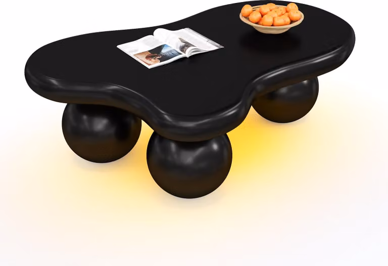 Fortuna Lai Tavolino nero in stile nuvola con illuminazione a LED – disponibile in 16 colori, tavolino da caffè, design a forma di nuvola, design con gambe rotonde, elemento di stile per soggiorni e camerette moderni
