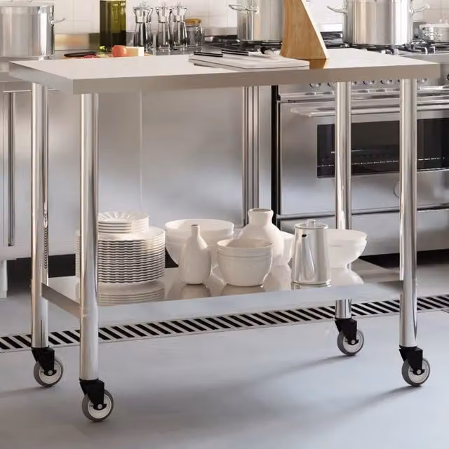 Tavolo da lavoro per cucina vidaXL in acciaio inox color argento con ruote L/P/H: 110 x 55 x 85 cm – 1
