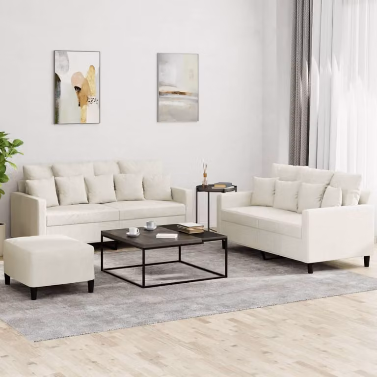 Maison Exclusive - Set divano a 3 pezzi con cuscini in velluto color crema