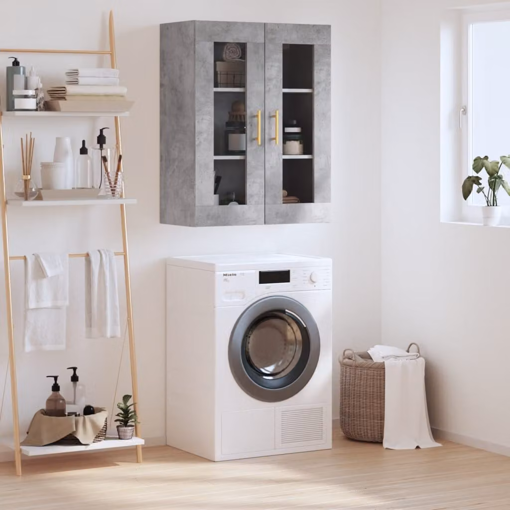 Mobile a parete vidaXL moderno in grigio con ante in vetro, L: 69,5 cm, P: 34 cm, H: 90 cm