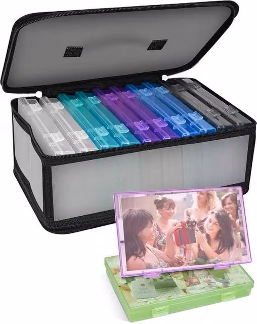 Scatola multifunzionale impermeabile per organizzare le tue foto in plastica multicolore con maniglie e porta etichette