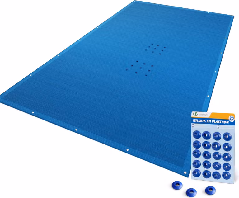 VOUNOT® Copertura rettangolare per piscina 160g/m² doppia con fori di drenaggio fai da te e occhielli in alluminio, 4X7m