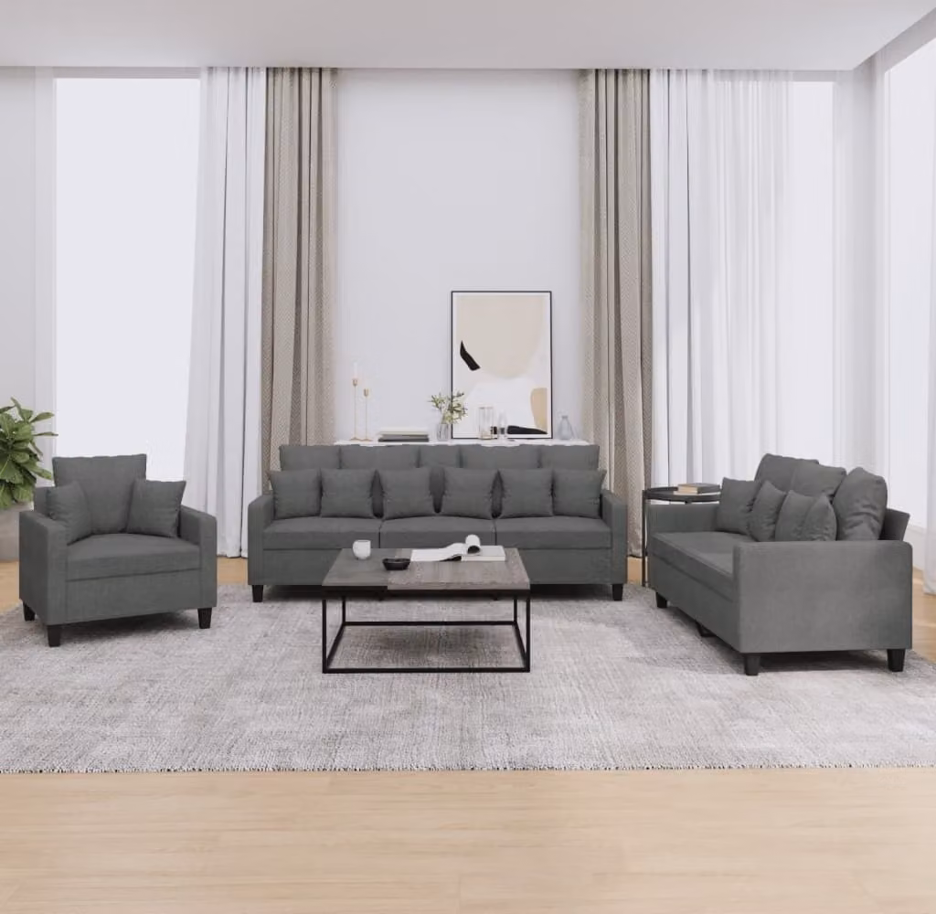Maison Exclusive - Set divano a 3 pezzi con cuscini in tessuto grigio scuro