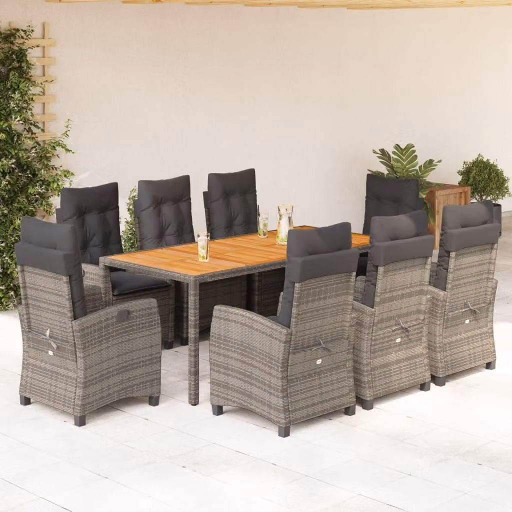 Maison Exclusive - Set da Pranzo da Giardino 9 pz con Cuscini in Polyrattan Grigio