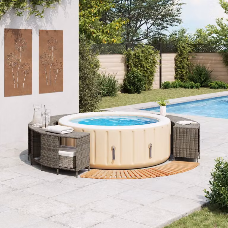 vidaXL Bordo per Spa Grigio in Polyrattan e Legno Massello di Acacia