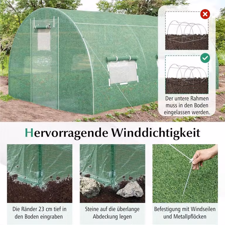 Serre – Serre da giardino – Serra per orto – Serre – Tunnel per piante – Dimensioni: 4x3x2 metri – Struttura in metallo e 6 finestre pieghevoli