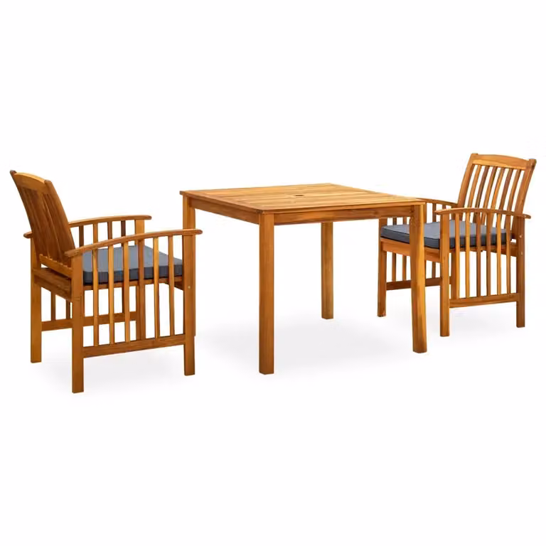 Set da pranzo da giardino 3 pezzi in legno di acacia oliato con cuscini di MercatoXL in marrone e grigio