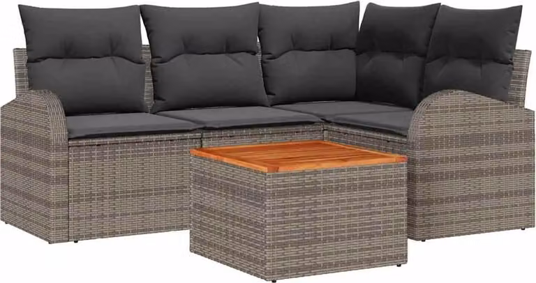 Set Divano da Giardino 5 pcs Grigio polyrattan
