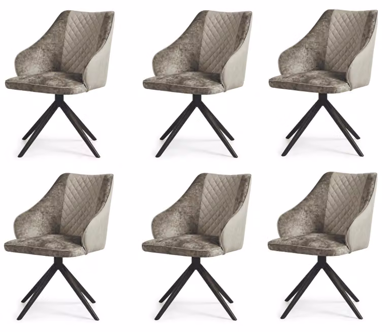 Sedie da pranzo girevoli in stile vintage-elegante, set da 6, colore beige tortora, rivestimento in tessuto