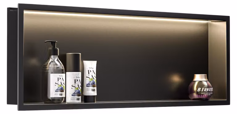 Nicchia a parete in acciaio inossidabile con illuminazione a LED, dimensioni 90x30 cm, impermeabile, colore nero