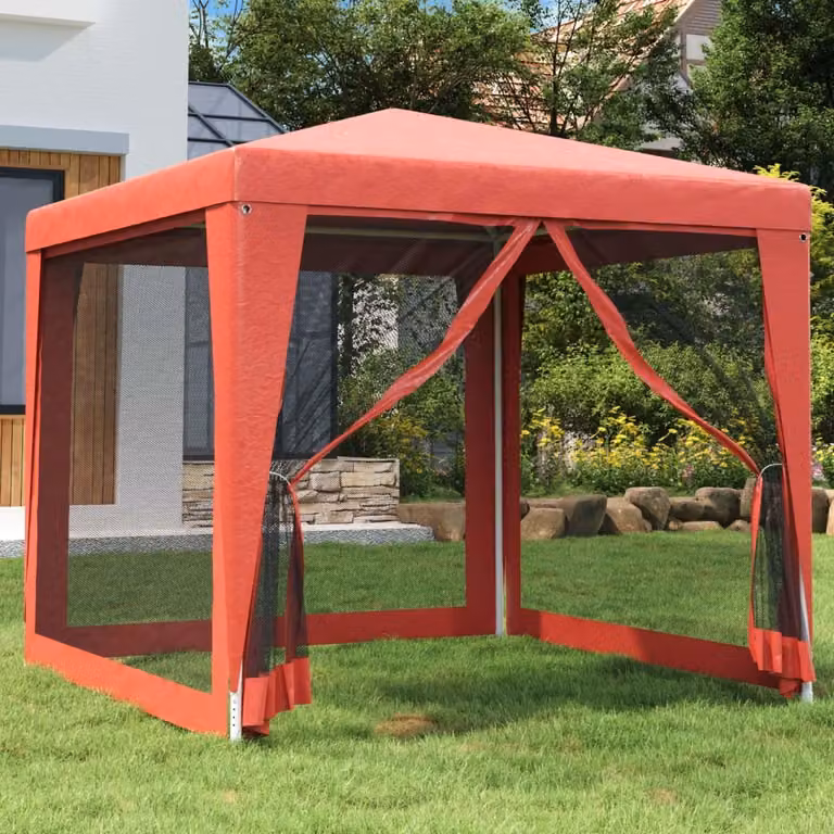 The Living Store Tenda per feste con 4 pareti laterali in rete rossa 2,5x2,5 m HDPE