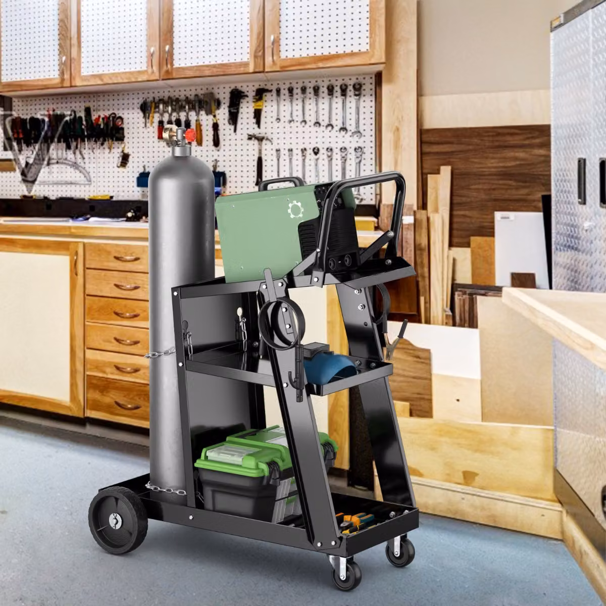 Carrello per saldatore Costway con tavolo inclinabile, 3 livelli e 4 ruote, Nero