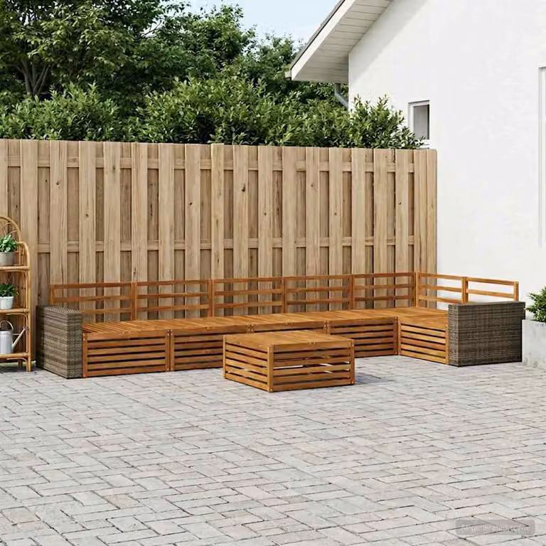 Set di divani da esterno vidaXL 7 pezzi in legno di acacia massello marrone con cuscini inclusi per giardino e terrazza