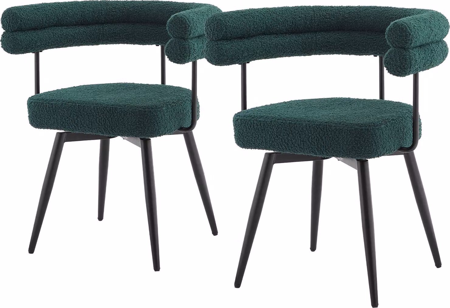 ML-Design Sedie da pranzo girevoli Set da 2 Verde scuro Tessuto Teddy ergonomico Sedia da salotto con braccioli e schienale Sedia girevole a 360° con gambe in metallo